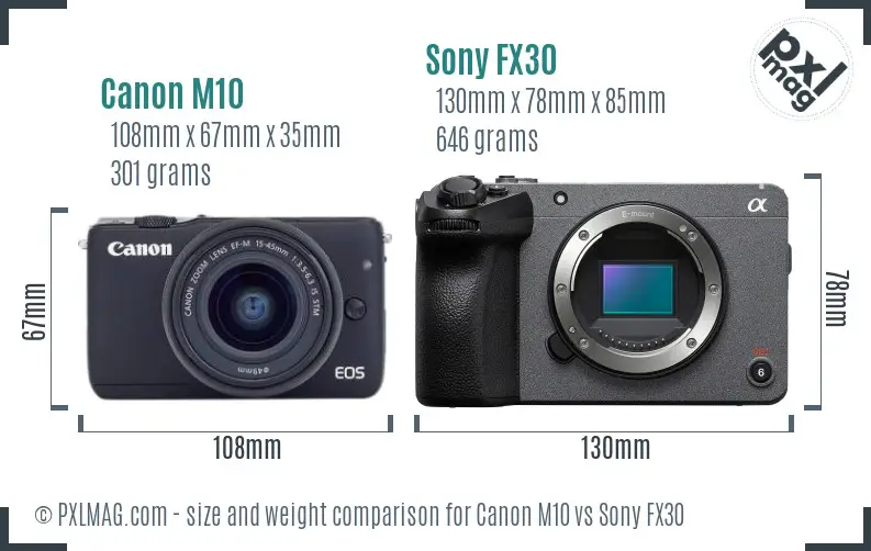 Canon M10 vs Sony FX30 size comparison