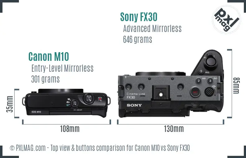 Canon M10 vs Sony FX30 top view buttons comparison