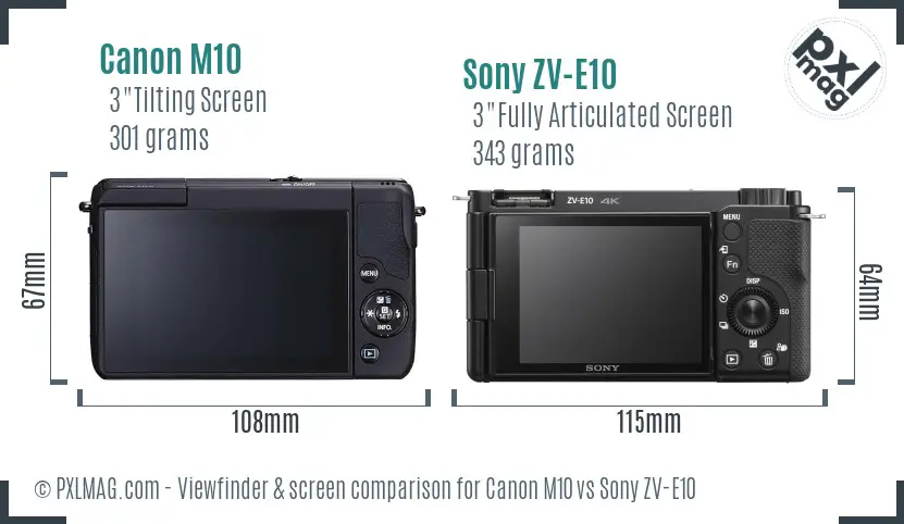 Canon M10 vs Sony ZV-E10 Screen and Viewfinder comparison