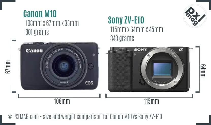 Canon M10 vs Sony ZV-E10 size comparison