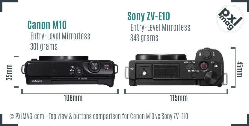 Canon M10 vs Sony ZV-E10 top view buttons comparison