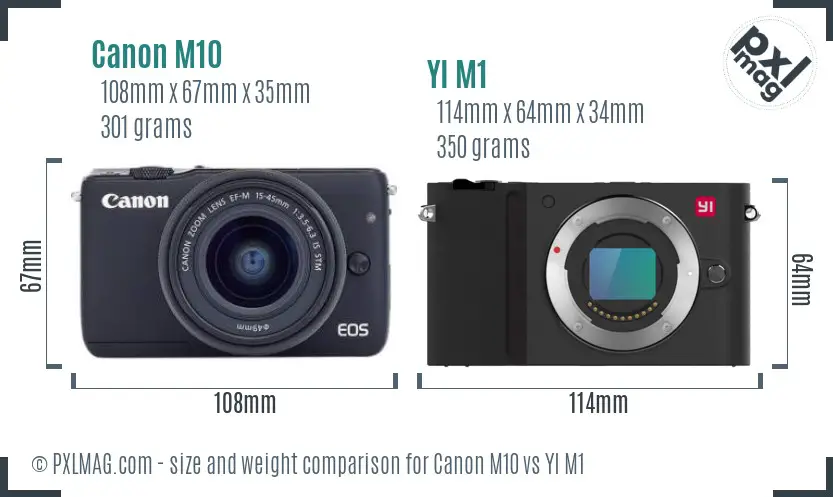 Canon M10 vs YI M1 size comparison