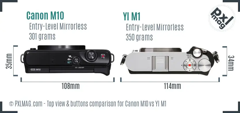 Canon M10 vs YI M1 top view buttons comparison