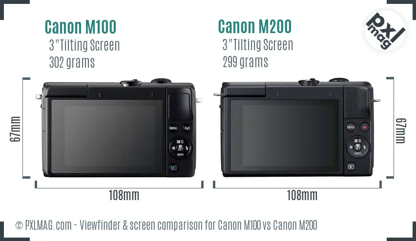 Canon M100 vs Canon M200 Screen and Viewfinder comparison
