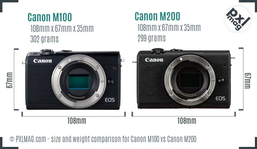 Canon M100 vs Canon M200 size comparison