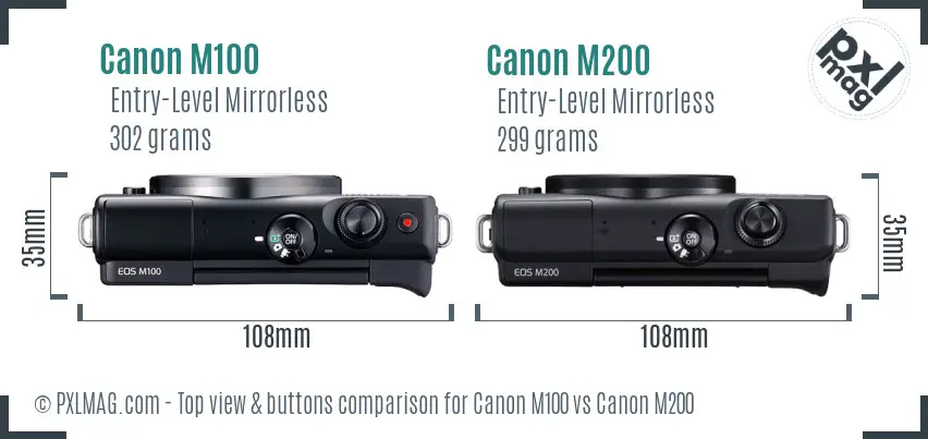 Canon M100 vs Canon M200 top view buttons comparison