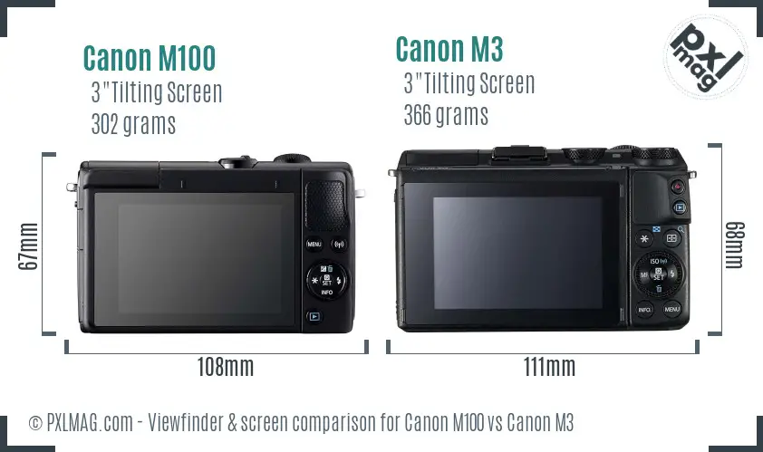 Canon M100 vs Canon M3 Screen and Viewfinder comparison