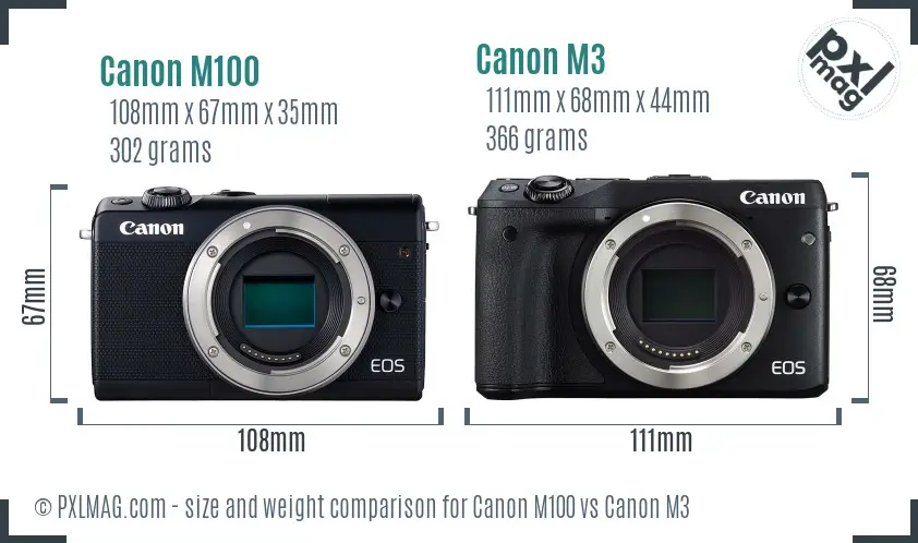 Canon M100 vs Canon M3 size comparison