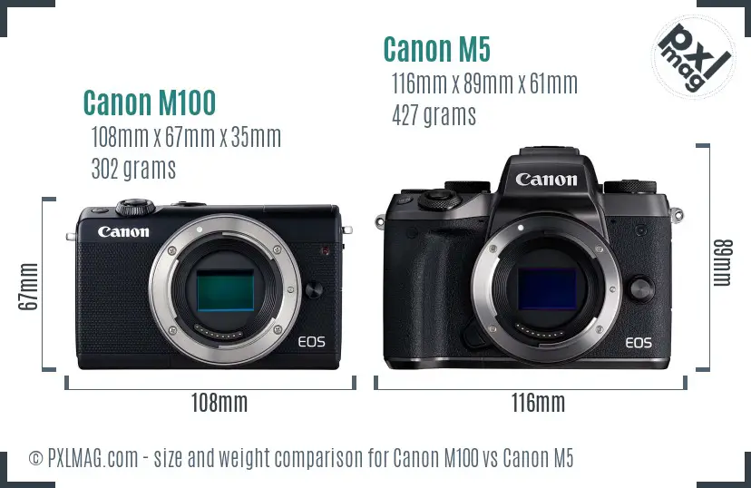 Canon M100 vs Canon M5 size comparison