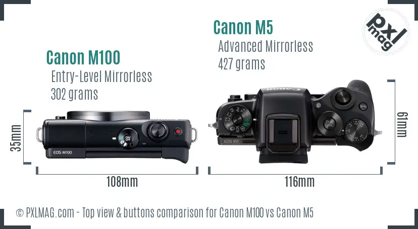 Canon M100 vs Canon M5 top view buttons comparison