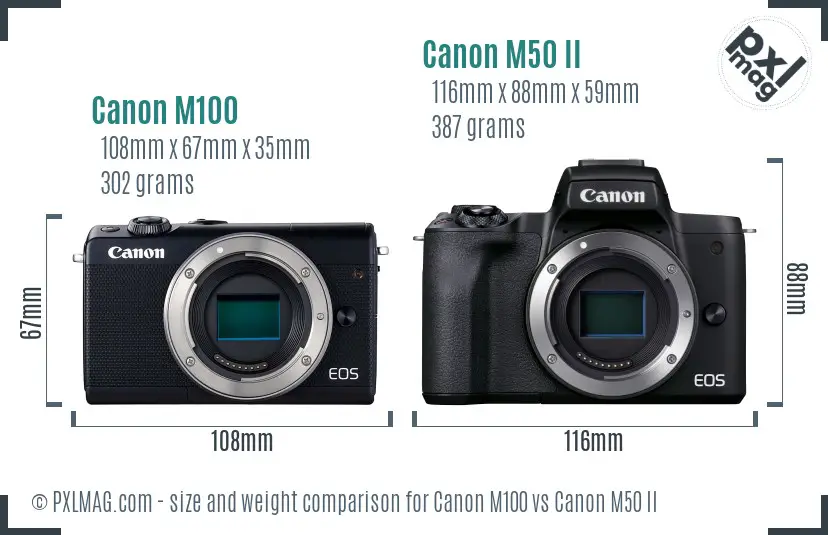 Canon M100 vs Canon M50 II size comparison
