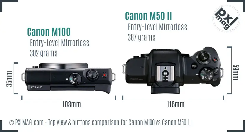 Canon M100 vs Canon M50 II top view buttons comparison
