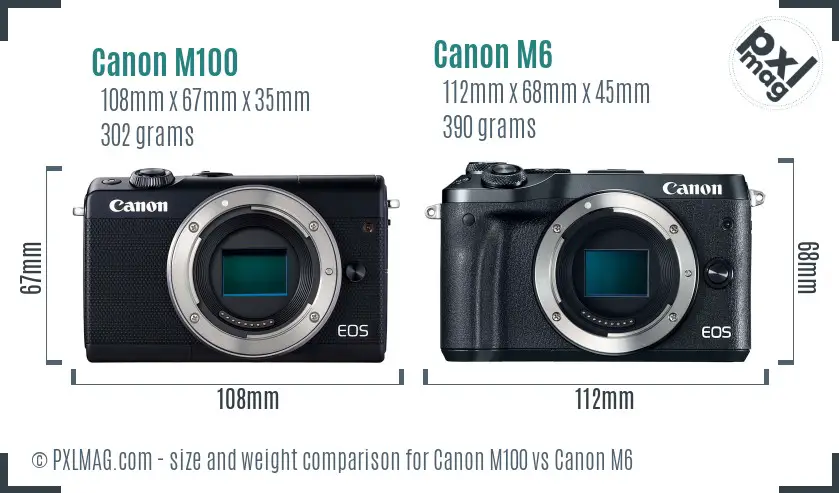 Canon M100 vs Canon M6 size comparison