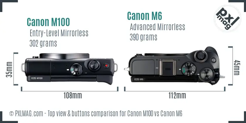 Canon M100 vs Canon M6 top view buttons comparison