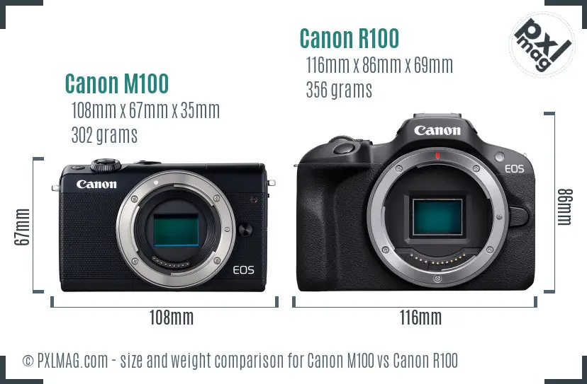 Canon M100 vs Canon R100 size comparison Canon M100 vs Canon R100 size comparison