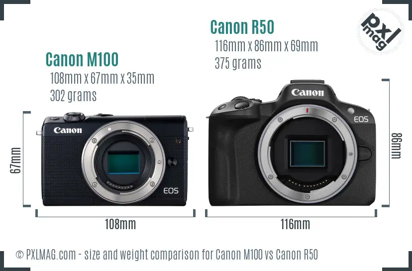 Canon M100 vs Canon R50 size comparison