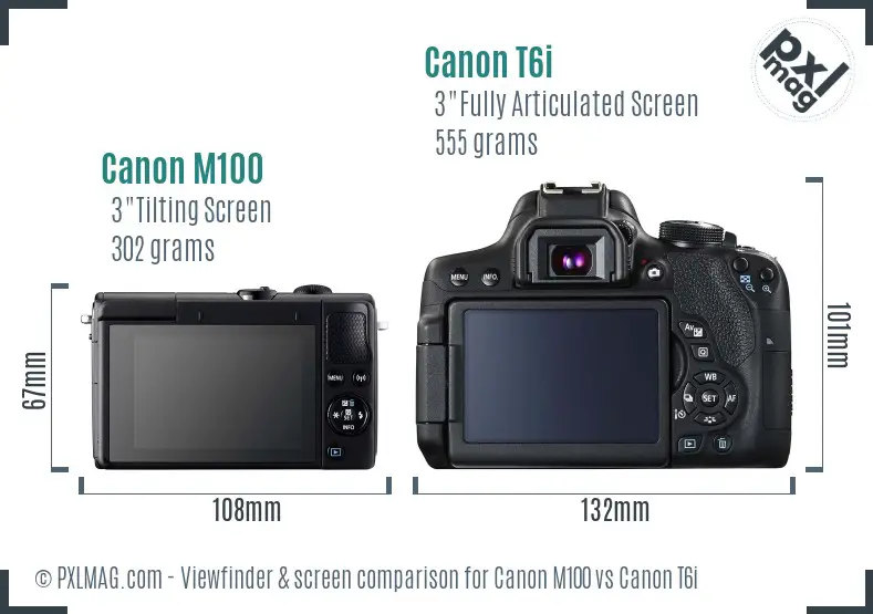 Canon M100 vs Canon T6i Screen and Viewfinder comparison Canon M100 vs Canon T6i Screen and Viewfinder comparison