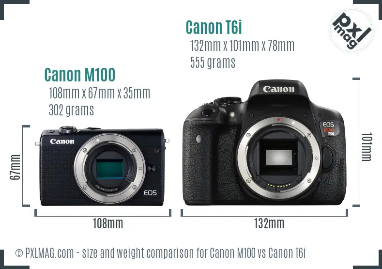 Canon M100 vs Canon T6i size comparison Canon M100 vs Canon T6i size comparison