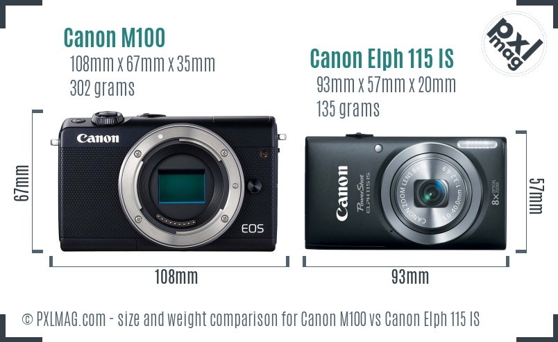 Canon M100 vs Canon Elph 115 IS size comparison
