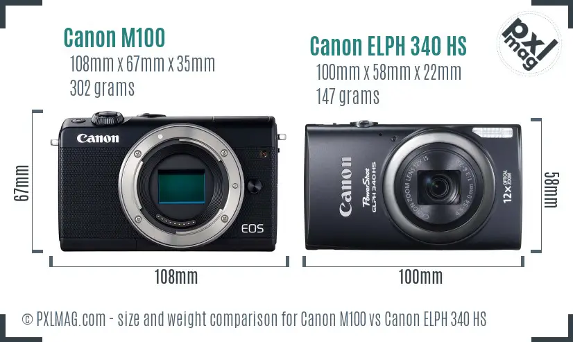 Canon M100 vs Canon ELPH 340 HS size comparison