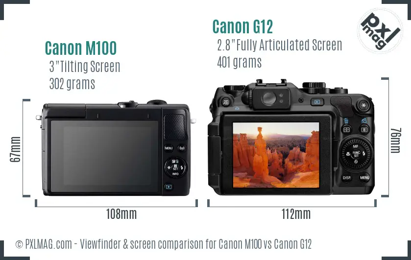 Canon M100 vs Canon G12 Screen and Viewfinder comparison Canon M100 vs Canon G12 Screen and Viewfinder comparison