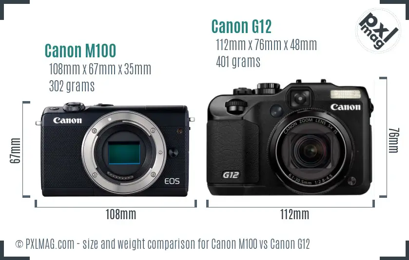 Canon M100 vs Canon G12 size comparison Canon M100 vs Canon G12 size comparison