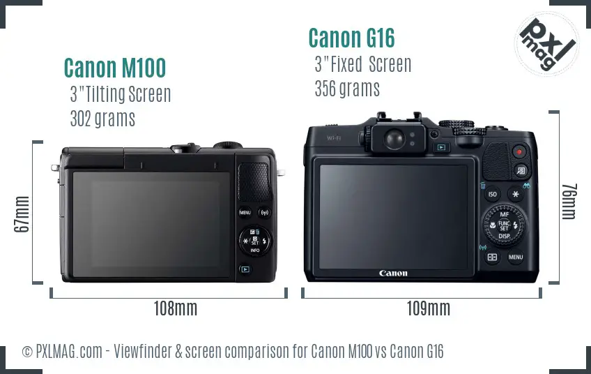Canon M100 vs Canon G16 Screen and Viewfinder comparison Canon M100 vs Canon G16 Screen and Viewfinder comparison