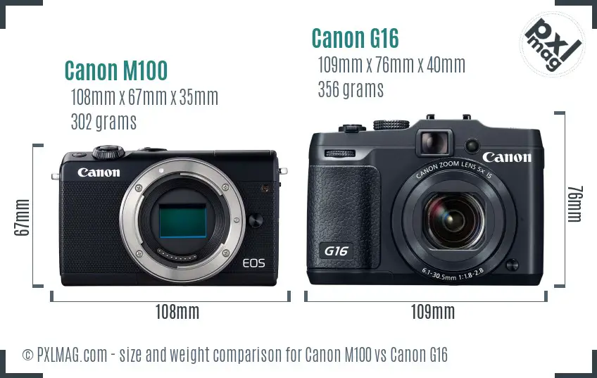 Canon M100 vs Canon G16 size comparison Canon M100 vs Canon G16 size comparison