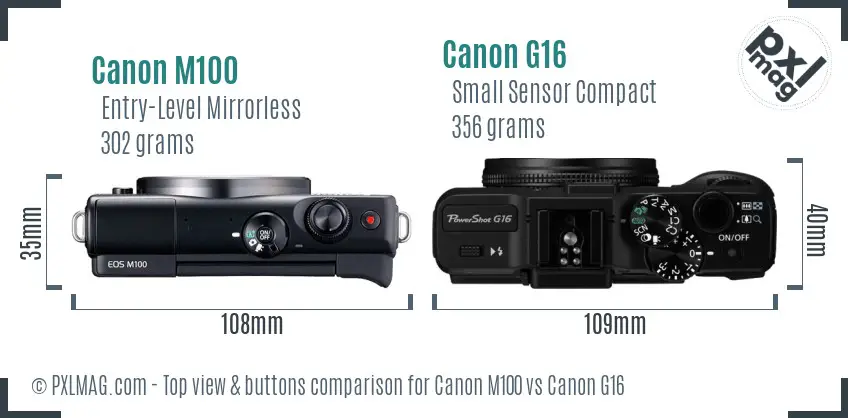 Canon M100 vs Canon G16 top view buttons comparison Canon M100 vs Canon G16 top view buttons comparison