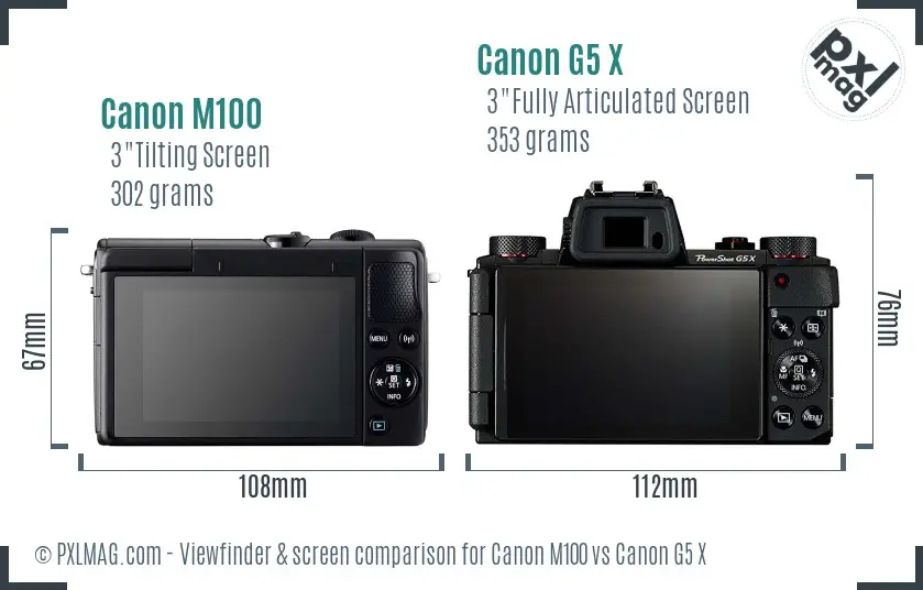 Canon M100 vs Canon G5 X Screen and Viewfinder comparison
