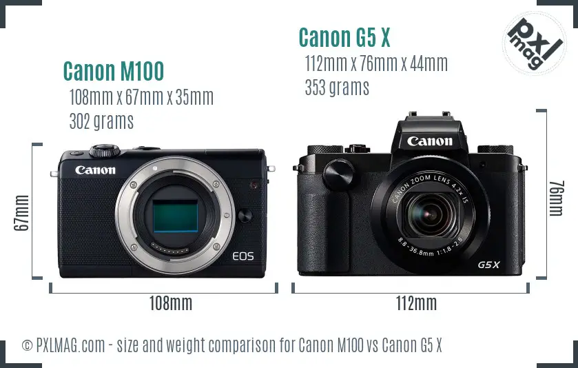 Canon M100 vs Canon G5 X size comparison