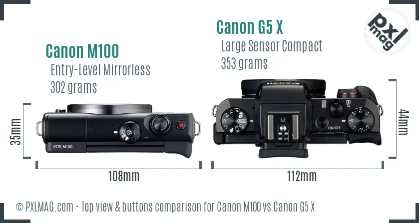 Canon M100 vs Canon G5 X top view buttons comparison