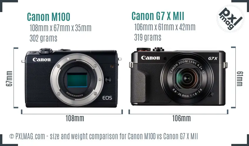 Canon M100 vs Canon G7 X MII size comparison Canon M100 vs Canon G7 X MII size comparison