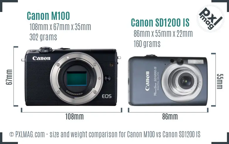 Canon M100 vs Canon SD1200 IS size comparison