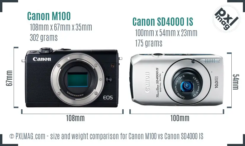 Canon M100 vs Canon SD4000 IS size comparison