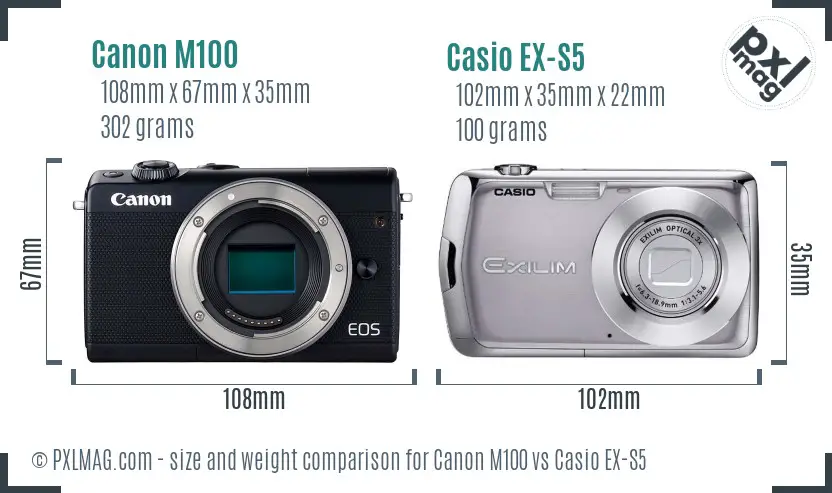 Canon M100 vs Casio EX-S5 size comparison Canon M100 vs Casio EX-S5 size comparison