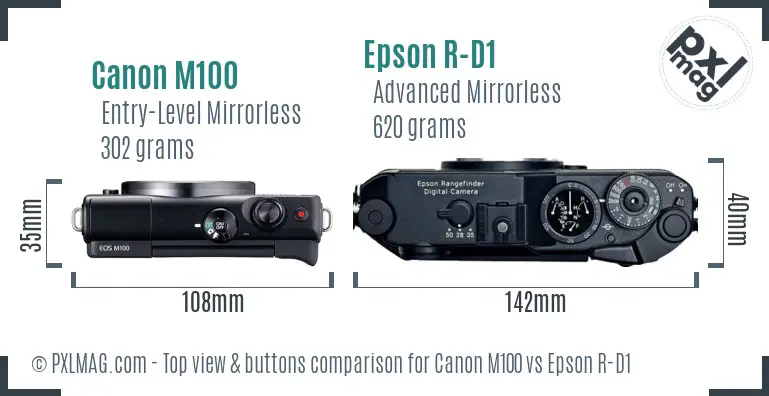 Canon M100 vs Epson R-D1 top view buttons comparison