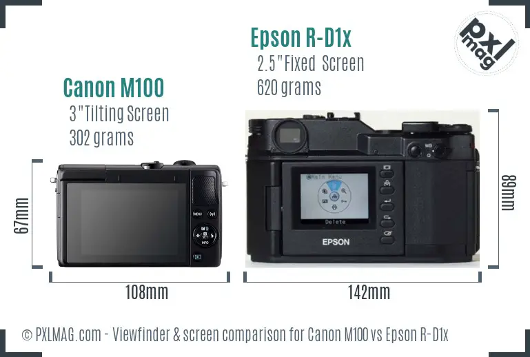 Canon M100 vs Epson R-D1x Screen and Viewfinder comparison