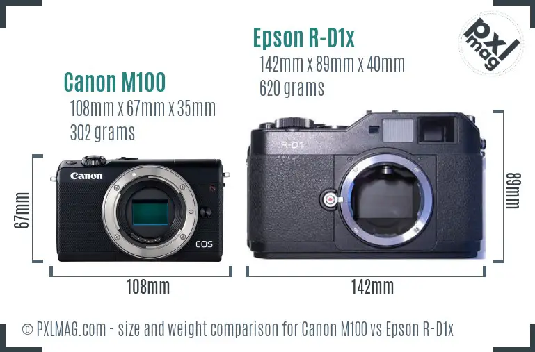 Canon M100 vs Epson R-D1x size comparison