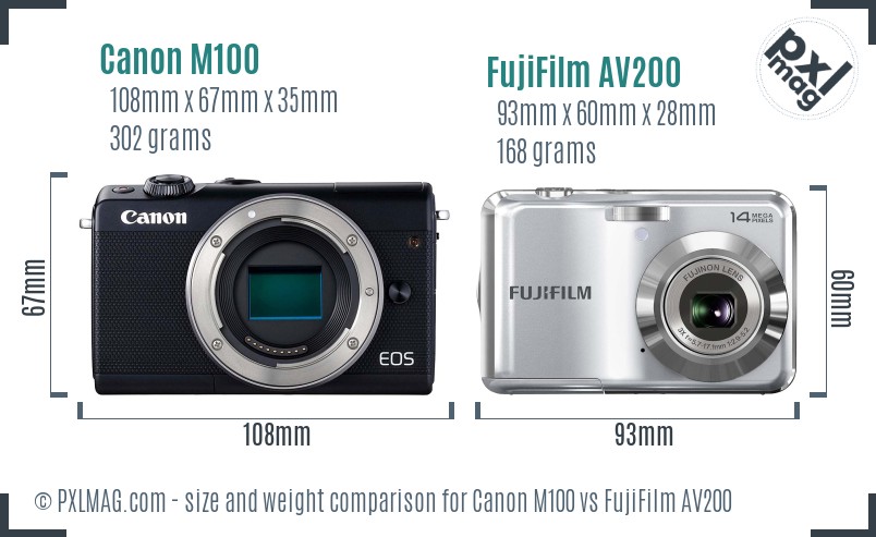 Canon M100 vs FujiFilm AV200 size comparison Canon M100 vs FujiFilm AV200 size comparison