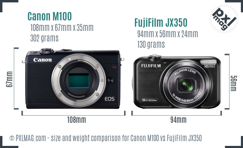 Canon M100 vs FujiFilm JX350 size comparison Canon M100 vs FujiFilm JX350 size comparison