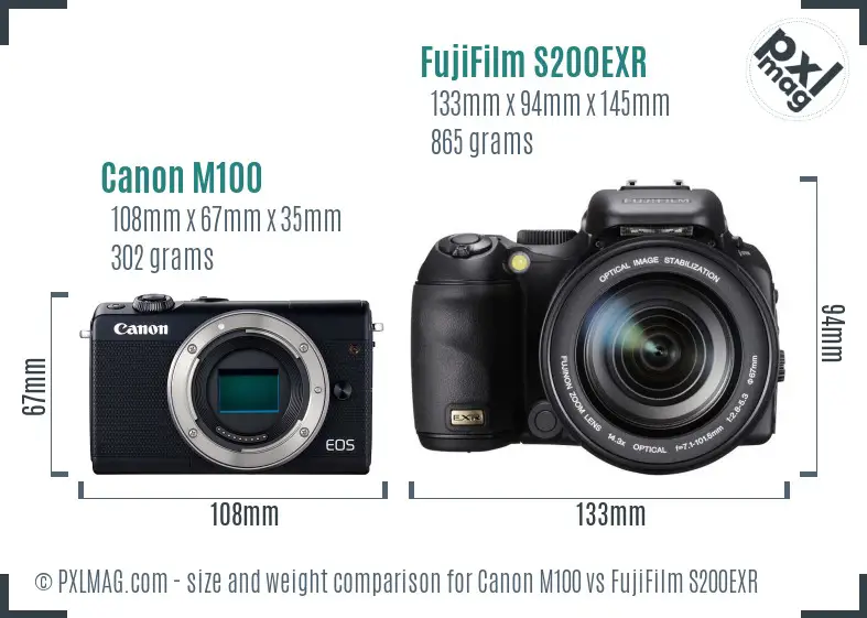 Canon M100 vs FujiFilm S200EXR size comparison Canon M100 vs FujiFilm S200EXR size comparison