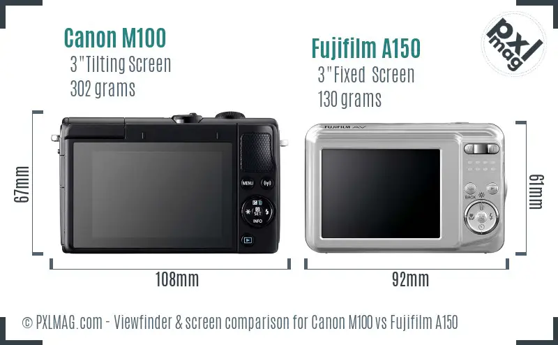 Canon M100 vs Fujifilm A150 Screen and Viewfinder comparison