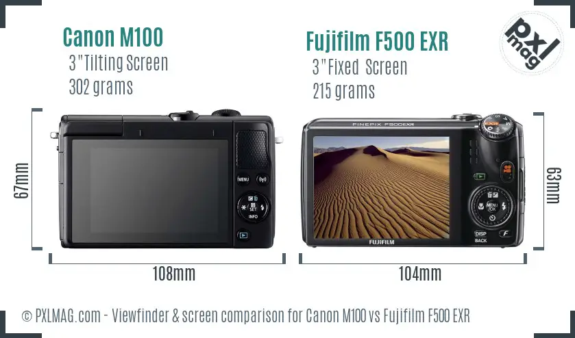 Canon M100 vs Fujifilm F500 EXR Screen and Viewfinder comparison