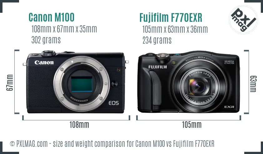 Canon M100 vs Fujifilm F770EXR size comparison