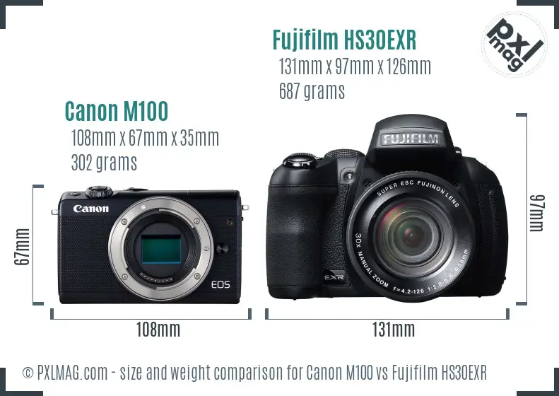 Canon M100 vs Fujifilm HS30EXR size comparison