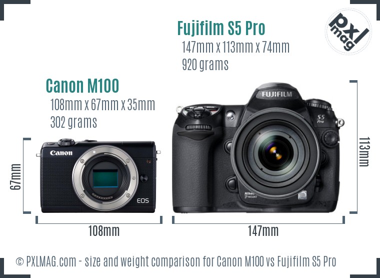Canon M100 vs Fujifilm S5 Pro size comparison Canon M100 vs Fujifilm S5 Pro size comparison