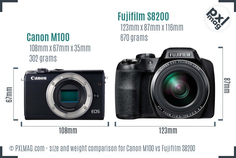 Canon M100 vs Fujifilm S8200 size comparison Canon M100 vs Fujifilm S8200 size comparison