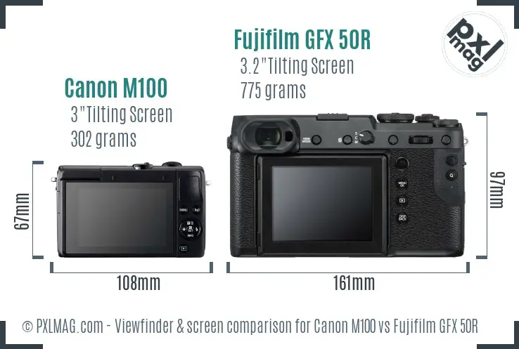 Canon M100 vs Fujifilm GFX 50R Screen and Viewfinder comparison
