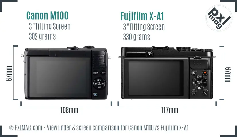 Canon M100 vs Fujifilm X-A1 Screen and Viewfinder comparison
